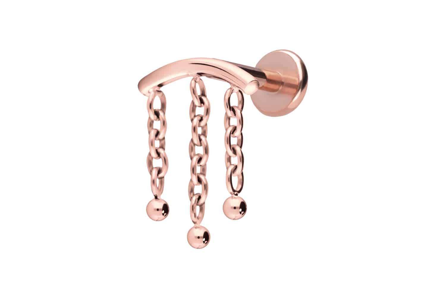 Titan Labret Piercing mit Push Fit BOGEN + 3 KETTEN